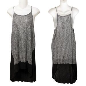 NWT MICHELLE BY COMUNE Snelling Charcoal Gray Hi Low Hem Dress L